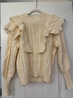 SHEIN Cream Cable-Knit Ruffle Sweater